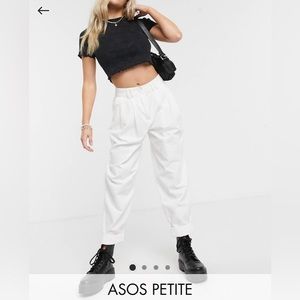 ASOS DESIGN Petite Ovoid Pleat Front Peg Pants In Textured Ecru